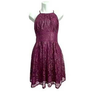 Y2K Vintage Lace Floral Netting Halter Party Cranberry Dress 5 to 6 Juni…